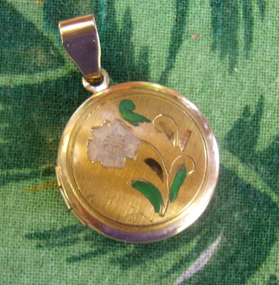 Vintage Gold Floral Hinged Locket...Enamel Design… - image 1