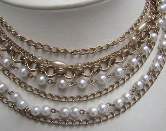 vintage Coro Multi Strand Pearl/Bead/Chain Choker Necklace... 10 Strands... Mid 50's Coro Jewelry Collectors