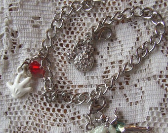 Vintage Walt Disney Charm Bracelet....Three Charms...Mickey Mouse Head...Mickey Hand...Tinkerbell...Disney Jewelry