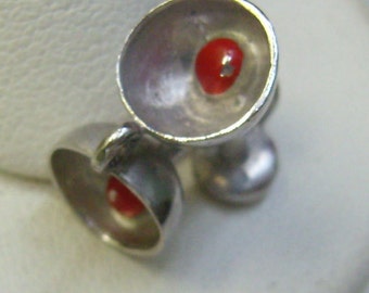 Vintage Sterling Goblet/ Cocktail Champagne Glasses Charm...Red Enamel Cherries