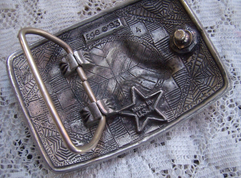 Vintage Pewter Horse Head Belt Buckle...Marked Number 4...Made in USA....Ornate Borders...Western Wear
