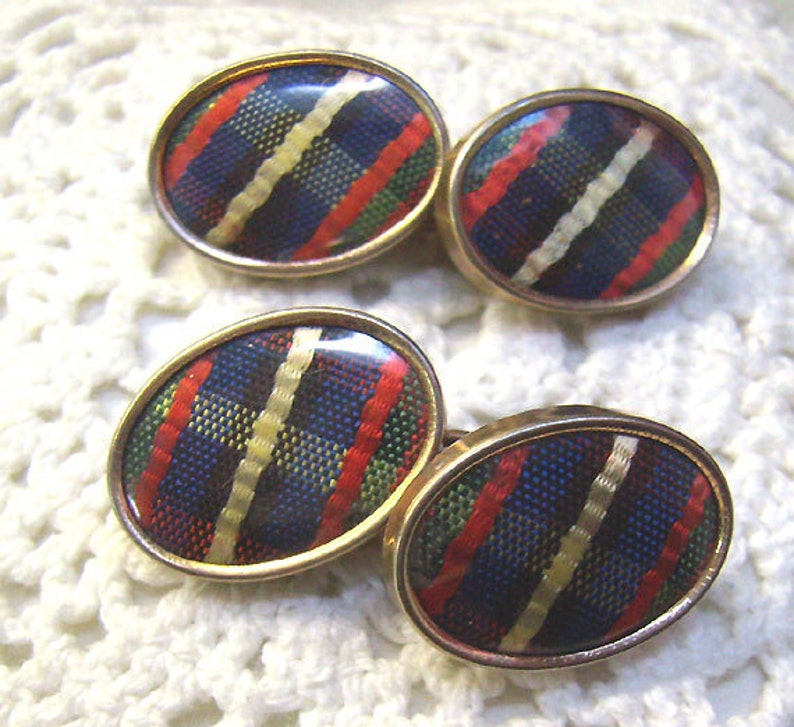 Oval SCOTTISH Two Sided Cufflinks...Scottish Accessories Reduced...Vintage Scottish Plaid Tartan Chain Link Cufflinks..