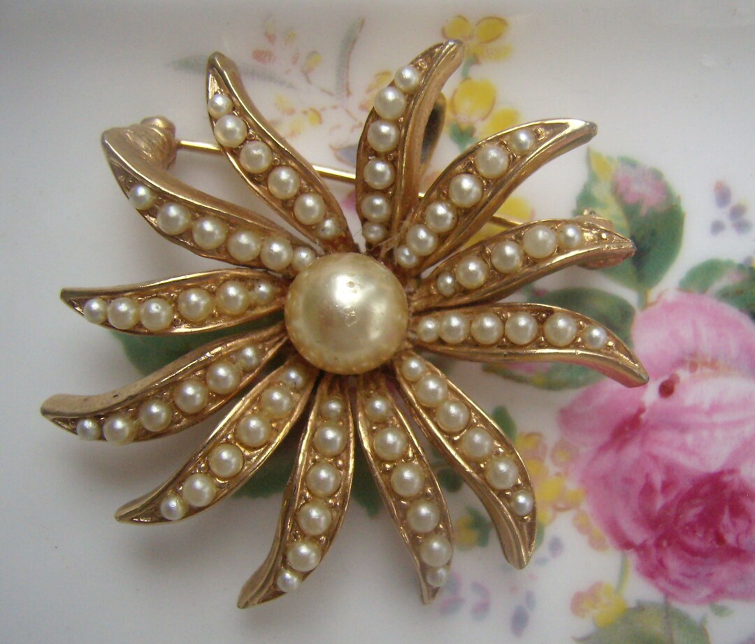 Reduced...vintage Boucher MARBOUX Pearl Brooch....number 045p...faux ...