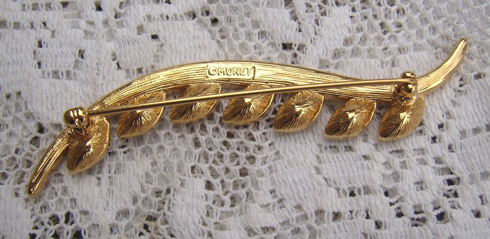 Vintage MONET Rhinestone Leaf Brooch: Curved Bouquet Pin - Etsy