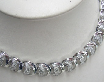 Vintage CORO Silver Link Necklace...Matching Bracelet...Tassel Extender...Textured Silver Panel Links