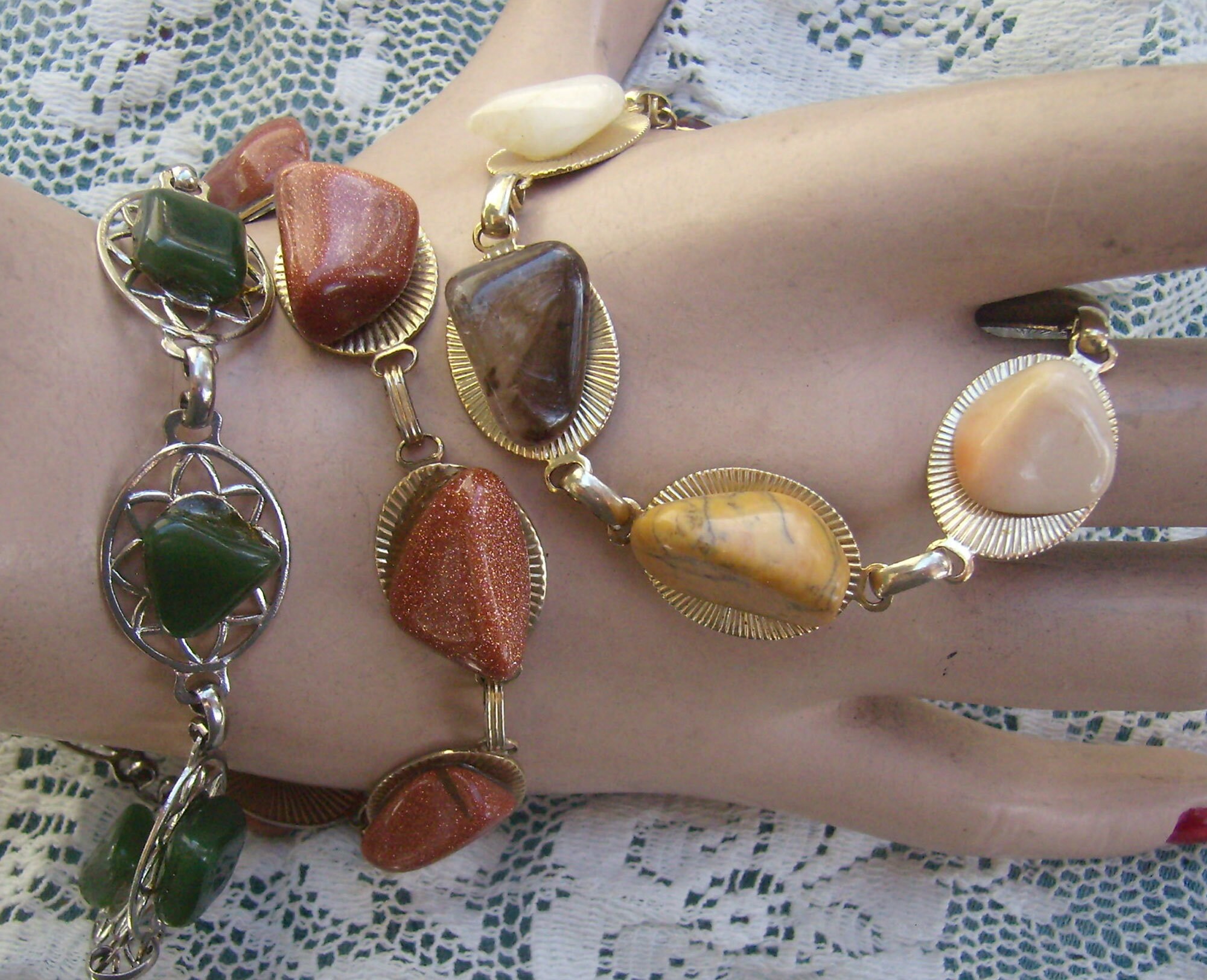 Vintage Gem Stone Bracelets, THREE (3) Vintage Bracelets