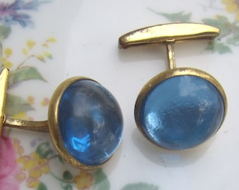 Vintage Red Cabochon Cufflinks...Deco Vintage 1930s Pale Blue Moonglow Toggle Backs...Swank Style