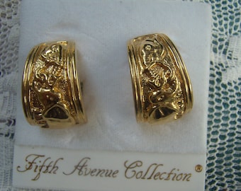 Vintage Butler Fifth Avenue Collection...Tone Clip-Ons ...Ornate Gold Tone Metal Clip Ons...Marked FAC