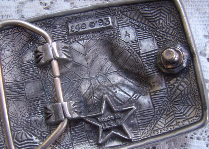 Vintage Pewter Horse Head Belt Buckle...Marked Number 4...Made in USA....Ornate Borders...Western Wear