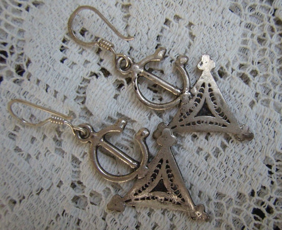 Vintage Silver Fibula Berber Dangle Hook Earrings… - image 2