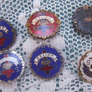 SIX Vintage Cross and Crown UNITED Sunday School Lapel/Hat Pin, Souvenir pins