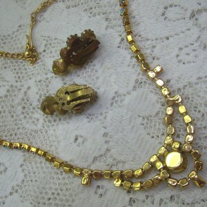 Vintage Aurora Borealis strass chokerhalsband .... Gift TRIAD örhängen med klämma ... Bröllop bild 2