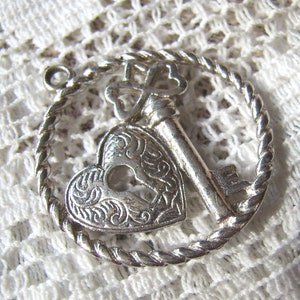 Vintage Sterling Silver &quot;Key To Heart&quot; Charm...Roped Border...MAVO Charm...&quot;Key to My Heart&quot;
