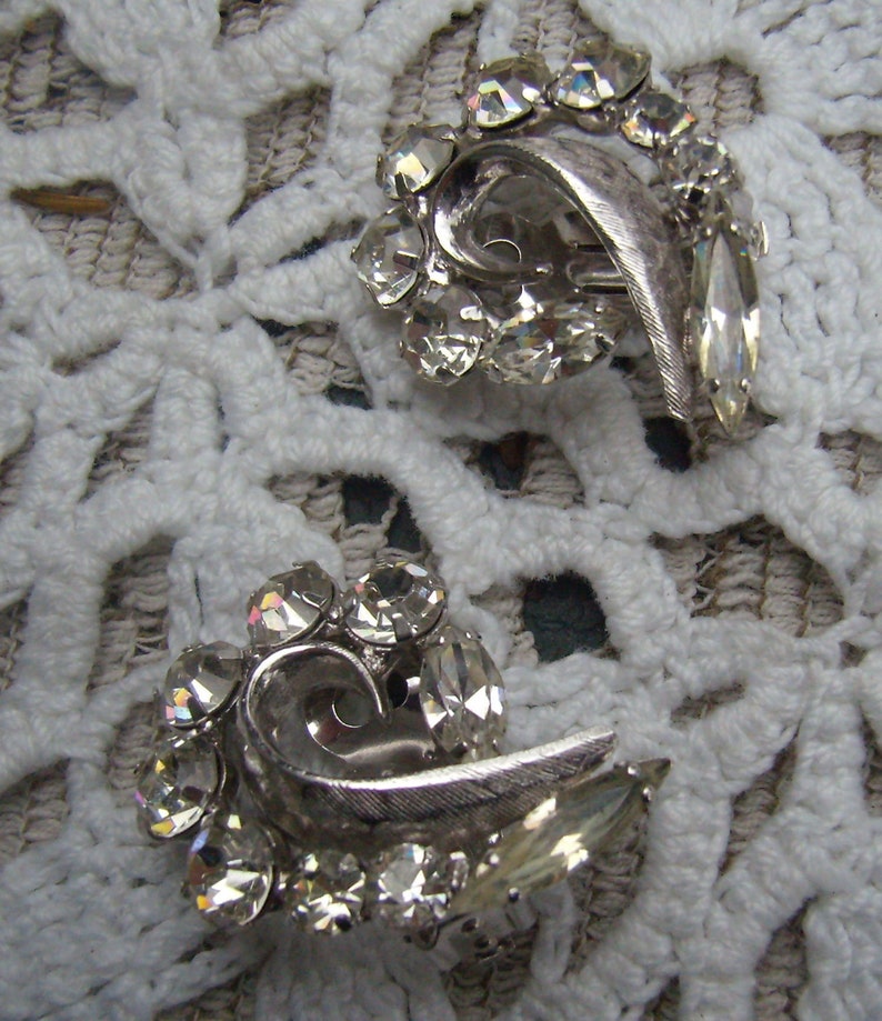 Reduced...Vintage Signed KEYES Rhinestone Clip Back Earrings...Canadian Designer...Wedding...Graduation
