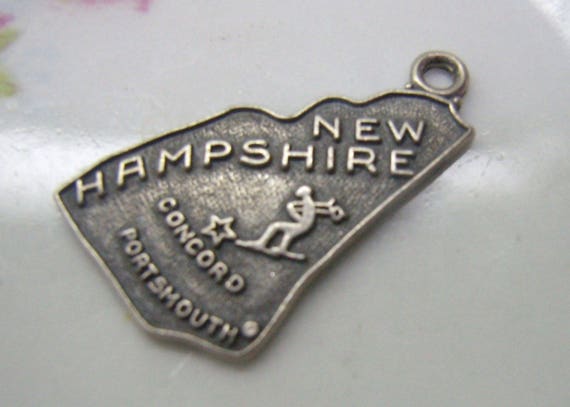 New Hampshire State Charm Antiqued Sterling Silver New Hampshire State Charm Antiqued Sterling Silver