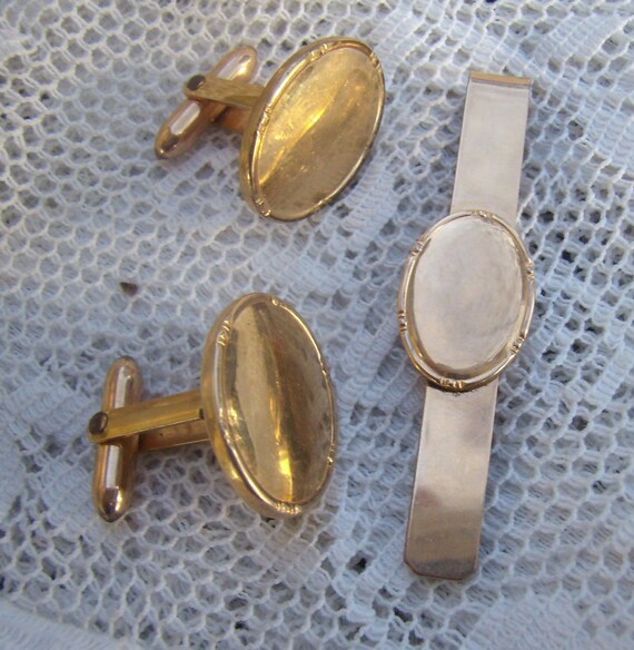 Vintage Gold Filled Cufflinks/Tie Bar Cufflink Se… - image 3