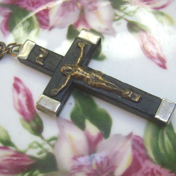 Vintage France Ebony Crucifix...Signed EBONY FRANCE...Catholic Cross...Religious Gift