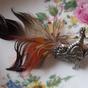 Vintage Signed GES GESCHUTZT Grouse Brooch...Genuine Feathers....Signed...Bright Feathers...C Clasp