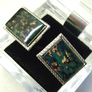 Vintage Green  Confetti Cufflinks......Embedded Green Stones...Gold Glitter...Wedding....Business