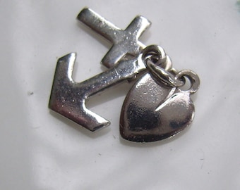 Vintage Sterling "FAITH HOPE CHARITY" Charm...Heart...Cross..Anchor...Religious...Bracelet...Signed