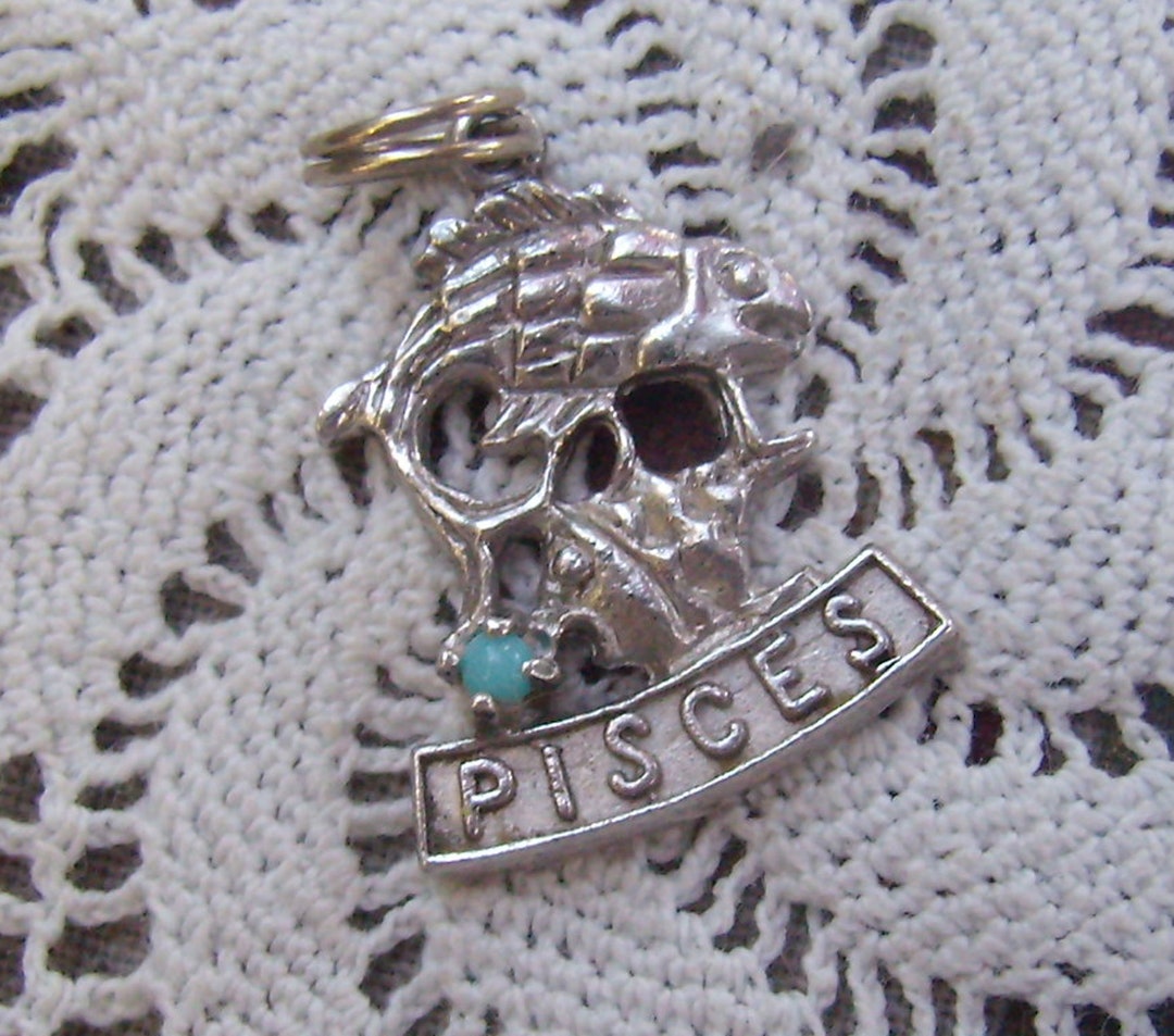 Vintage Sterling Silver Pisces Charm With Turquoise Stone - Etsy