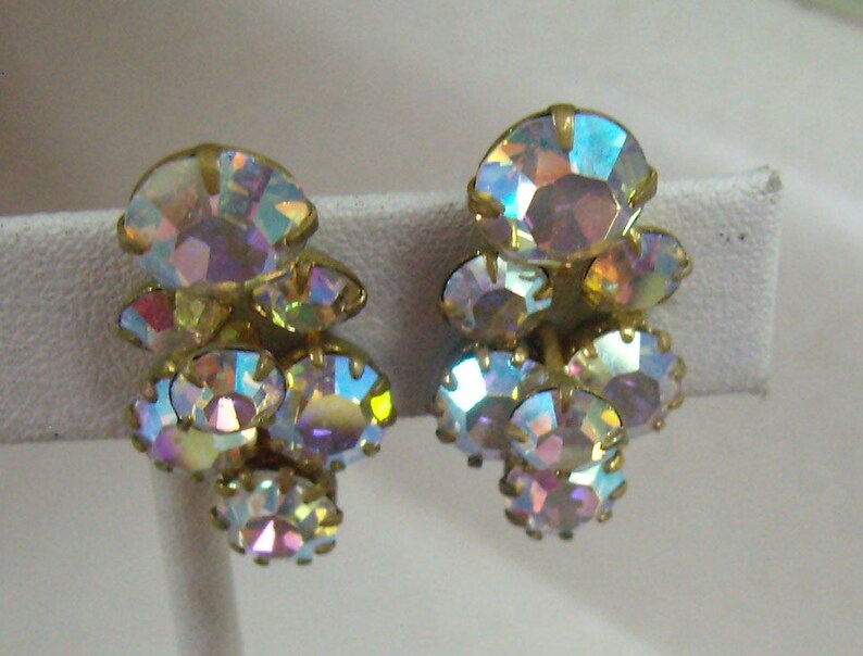 Vintage Aurora Borealis strass chokerhalsband .... Gift TRIAD örhängen med klämma ... Bröllop bild 4