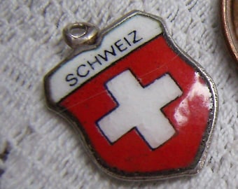 Vintage Argent 800 Suisse Bouclier : Charm de bracelet souvenir en émail