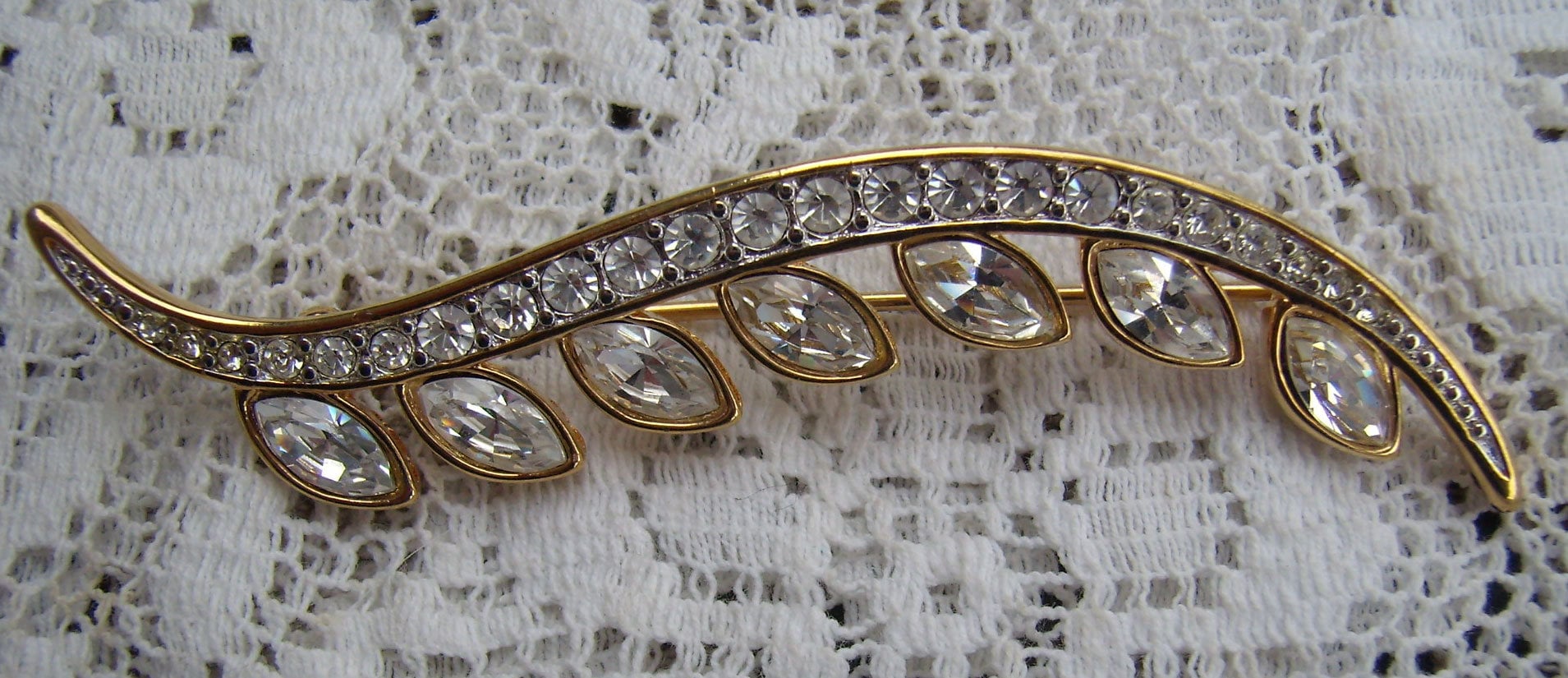Vintage MONET Rhinestone Leaf Brooch: Curved Bouquet Pin - Etsy