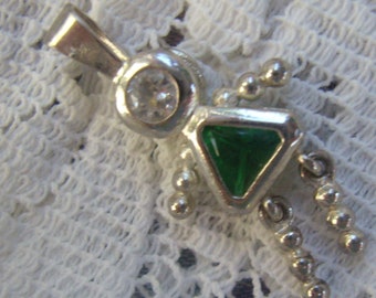 Vintage Sterling Silver Birthstone Girl Charm/Pendant, Emerald Birthstone, May Birthstone