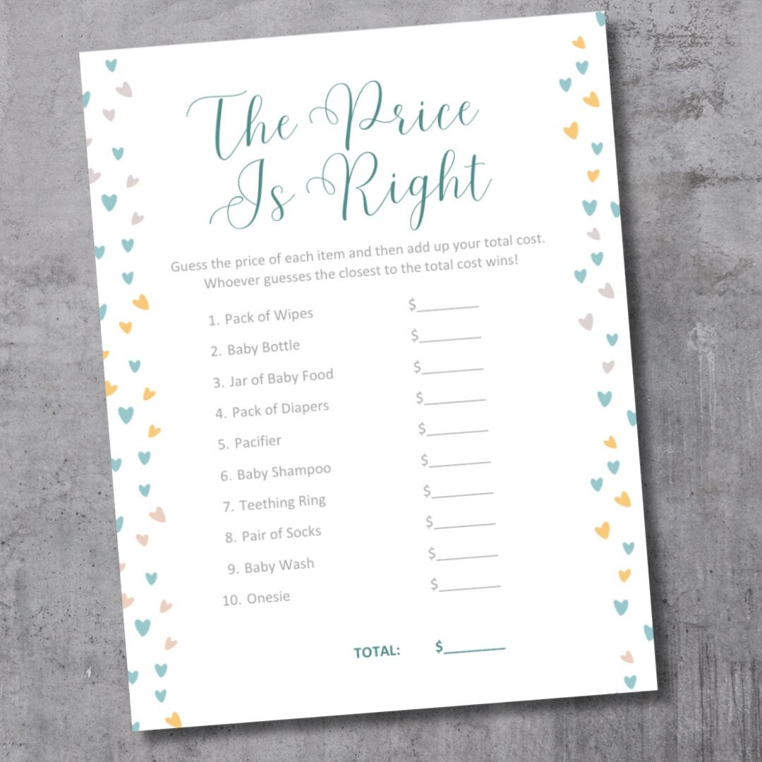 The Price is Right Game Template Minimalist Baby Shower Game - Etsy