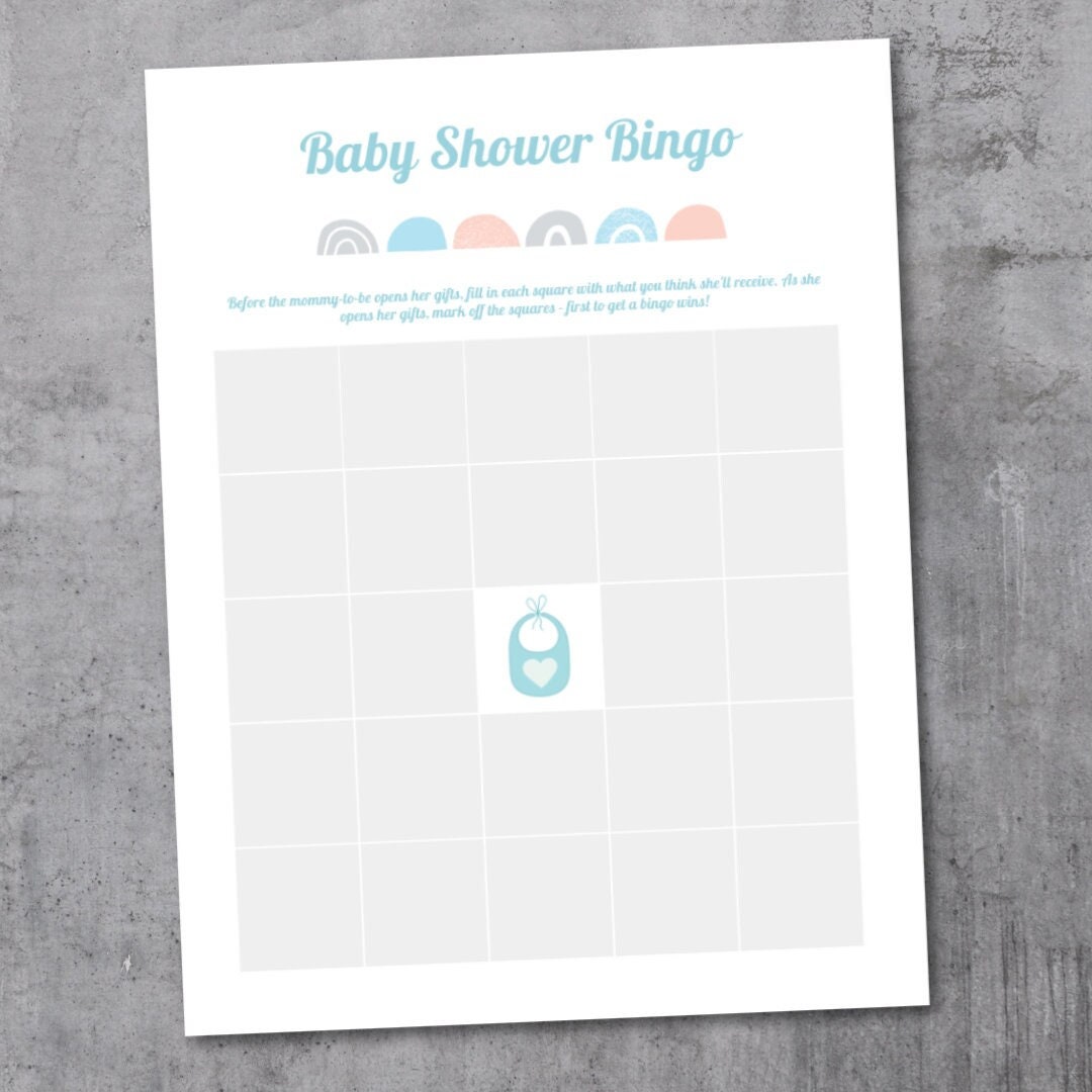 Baby Shower Bingo Game Template Minimalist Baby Shower Bingo Etsy