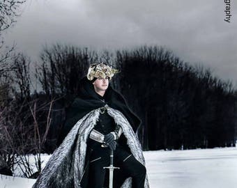 ブラックウールクローク リアルコヨーテファー ショルダーマント