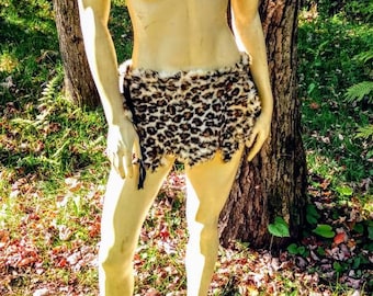 Loin Cloth Skirt Leopard Print Mini Skirt Festival Wear Rabbit Fur Unisex Halloween Costume Tribal Hippy Burning Man Bohemian Fur Skirt