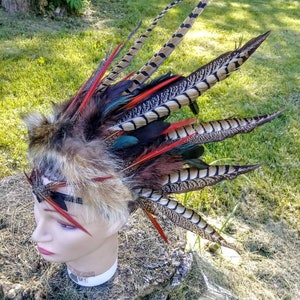 Feather costume headdress burning man shamanic warrior barbarian savage primitive tribal pheasent headband head piece image 8