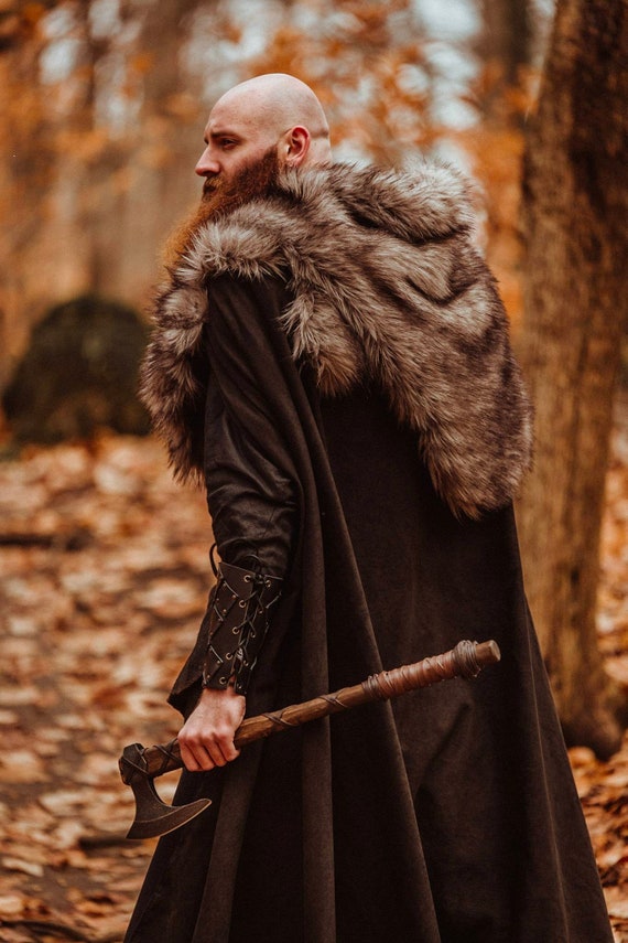 Mens Faux Fur Trimmed Cape Brown Male Adult Costume Halloween Mens Faux Fur Trimmed Cape Brown Male Adult Costume Halloween