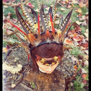 Feather costume headdress burning man shamanic warrior barbarian savage primitive tribal pheasent headband head piece image 3