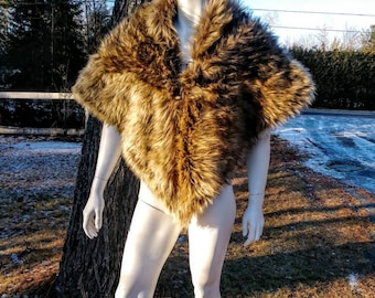 Brown Wolf Fur Cloak Coat Shoulder Mantle Viking Shoulder Cape Medieval Warrior Faux Fur Viking Shawl Viking Wedding