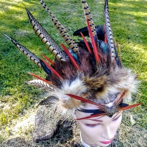 Feather costume headdress burning man shamanic warrior barbarian savage primitive tribal pheasent headband head piece image 7