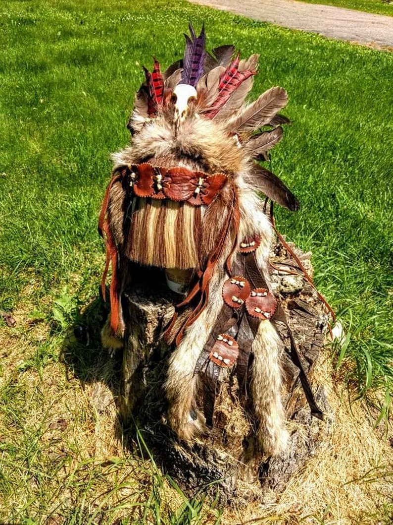 Shaman Headdress Barbarian Costume Warrior Headdress Fur Etsy