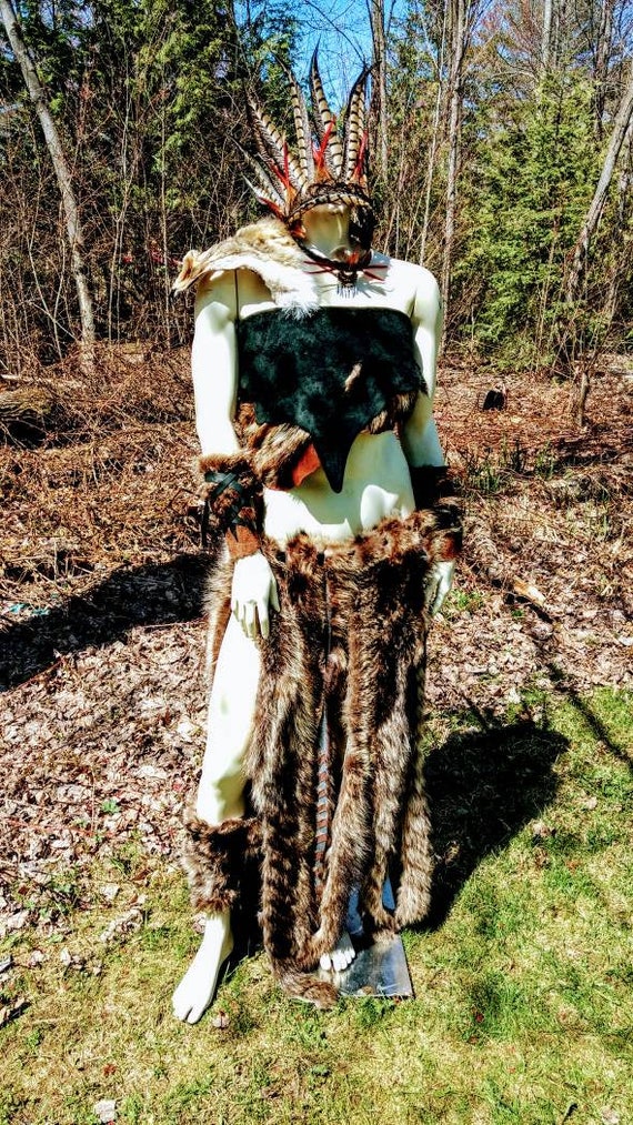 Primitive Costume, Shaman, Barbarian, Raccoon Fur, Fur Skirt, Fur Arm  Cuffs, Leather, Fantasy, Tribal, Unisex, Primalforged - Etsy