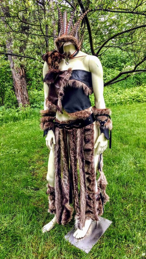 Barbarian Costume 5 Piece Viking Fur Leather Savage - Etsy Norway