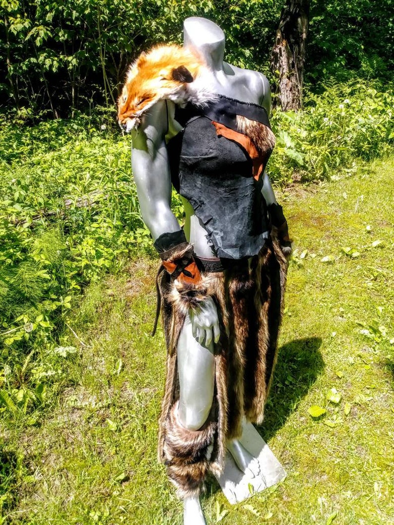 Shaman Costume Leather Top Fur Skirt Leather Cuffs Tribal - Etsy