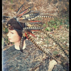 Feather costume headdress burning man shamanic warrior barbarian savage primitive tribal pheasent headband head piece image 4