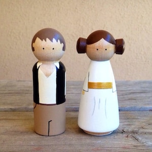 Juego de adornos para tarta con muñecos de clavija GRANDES de Hans Solo y la Princesa Leia