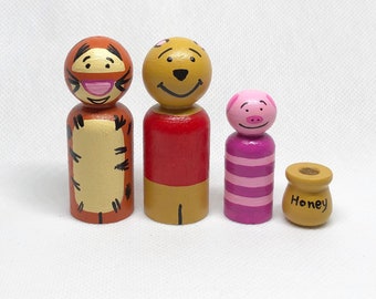 Winnie the Pooh and friends wood peg people dolls