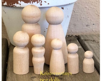 DIY BLANK set of 7 peg dolls