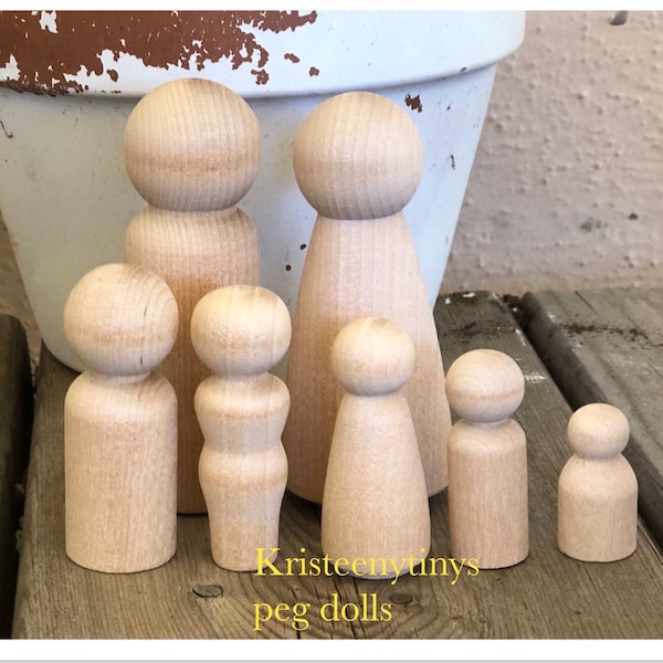 DIY BLANK set of 7 peg dolls