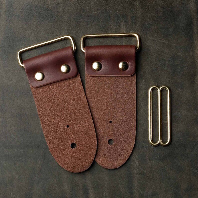 2 DIY Brown Leather Guitar Strap Kit Gold Hardware Make Your Own Guitar