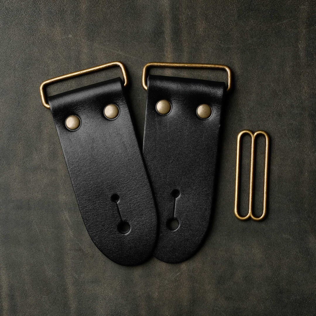 2 DIY Black Leather Guitar Strap Kit Antique Brass Hardware Make Your