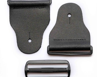 3-Inch DIY Guitar Strap Kit | Black Leather Ends | Tapered Cut | Black Plastic Hardware | Make Your Own Guitar Strap